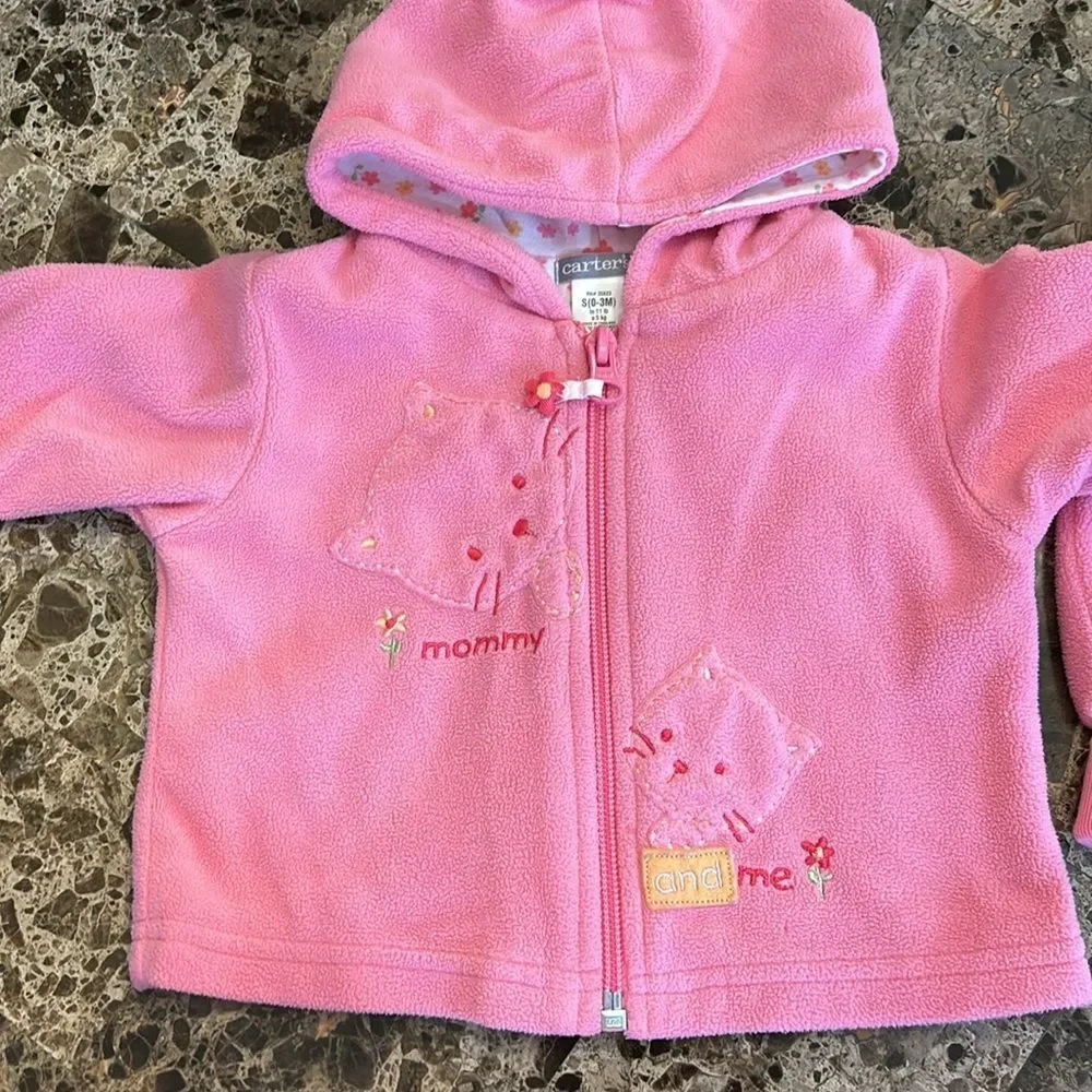 Carter's Girls Fleece Pink Jogger Hoodie Lined Jacket Outfit Track Set Size 0-3M